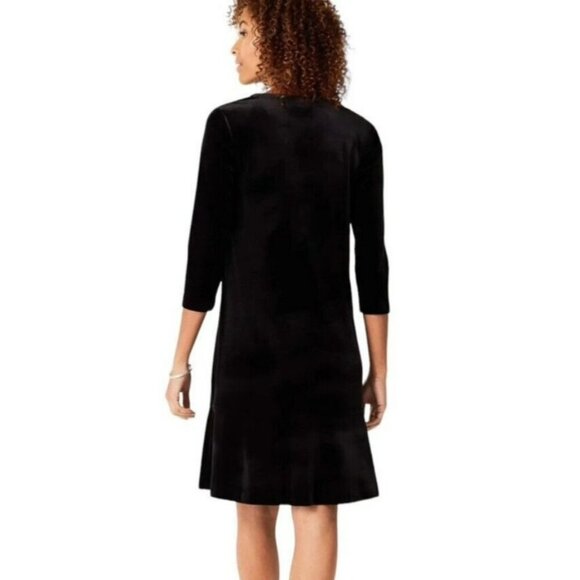J Jill Wearever‎ Velvet Shift Dress Women Plus 2X Black 3/4 Sleeve Flounce Hem - Picture 3 of 8